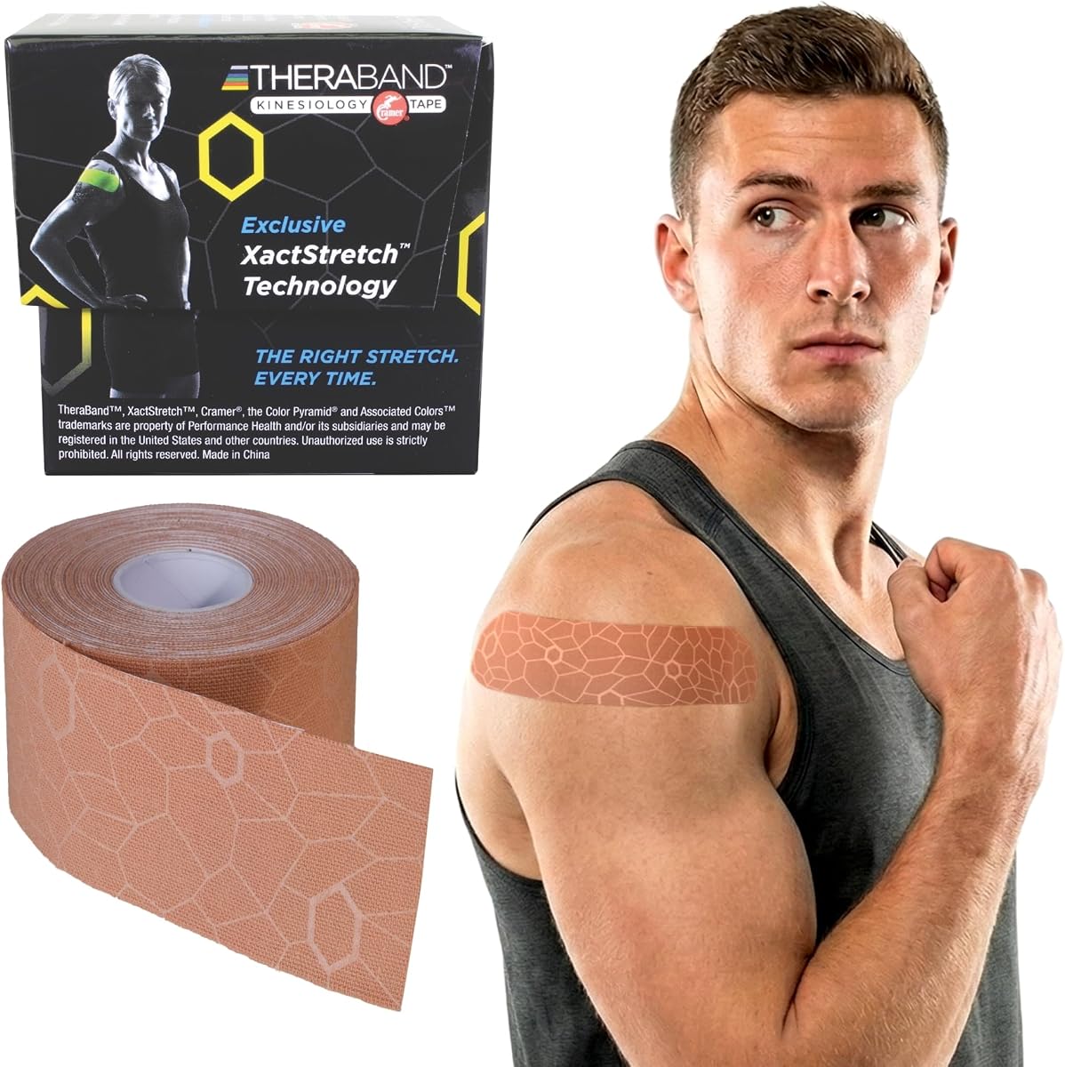 THERABAND Cinta de kinesiología, rodilla, atlética, hombro, rollo, 2", beige/beige