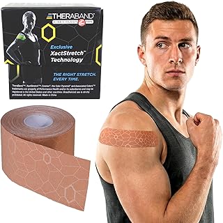 THERABAND Kinesiology Tape, Waterproof Physio Tape for Muscle & Joint Support, Standard Roll with XactStretch Application Indicators, 2 Inch x 16.4 Foot Roll, Beige/Beige