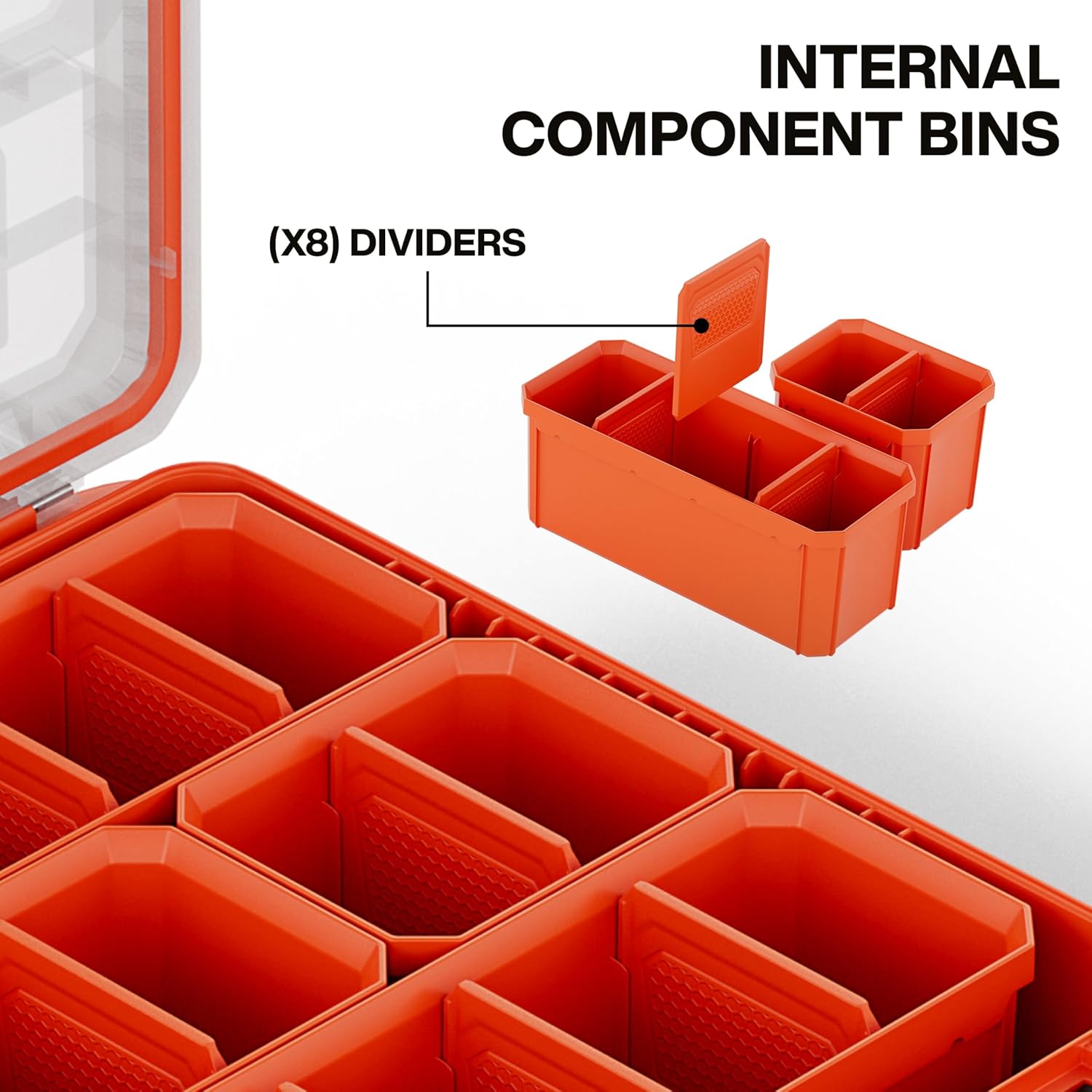 Klein Tools 54500MBX MODbox Tall Compartment Box, Half-Width Tool Organizer, Small Parts Tool Box with 10 Compartments, 4 Removable Bins, Stackable Module