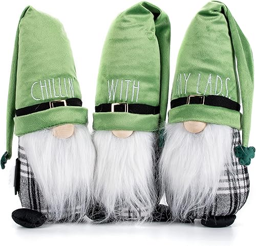Rae Dunn Gnomo de San Patricio  Muñecas de peluche de 11 pulgadas con sombreros de fieltro, bonitos adornos y decoraciones navideñas para decoración