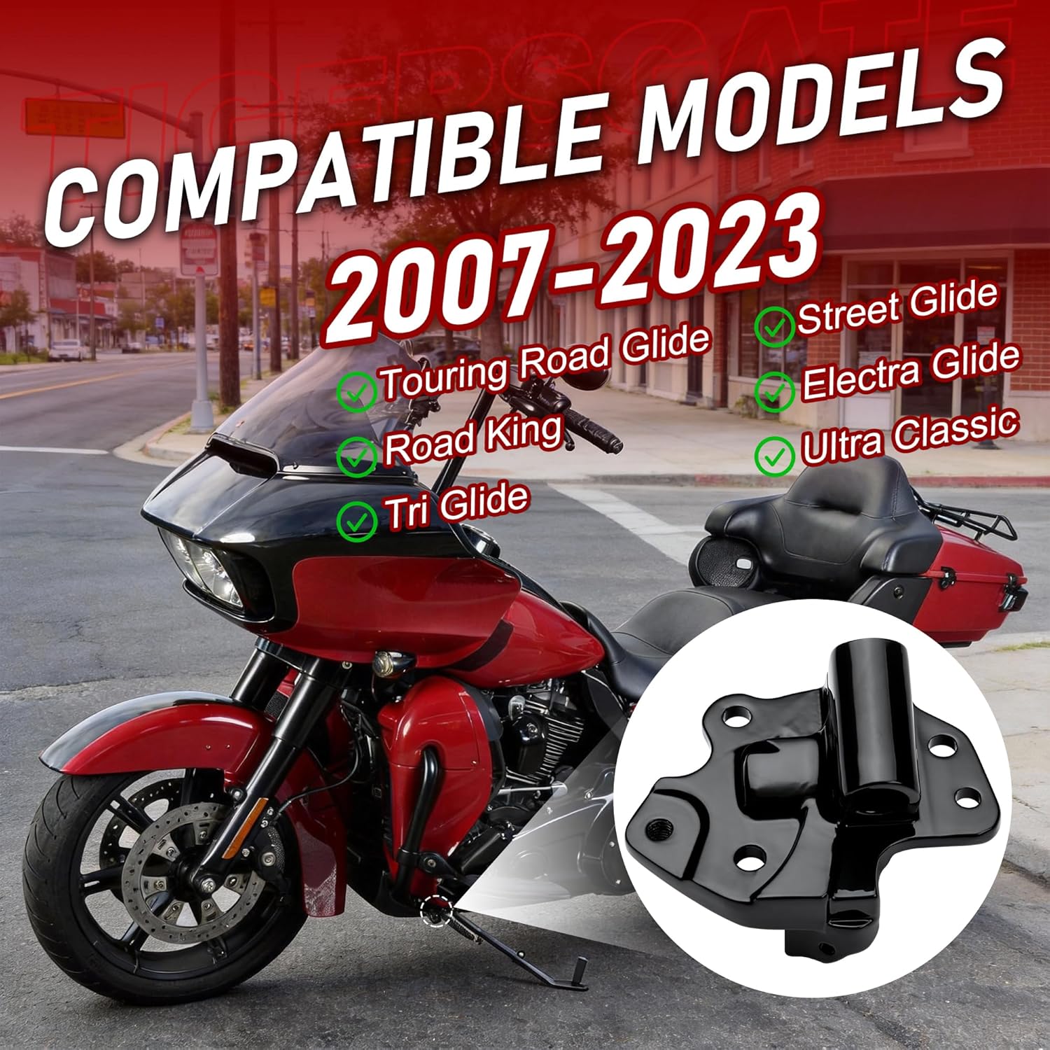 Touring Kickstand Mounting Bracket for 2007-2023 Harley Touring Road Glide, Road King, Street Glide, Electra Glide, Tri Glide, Ultra Classic, Black