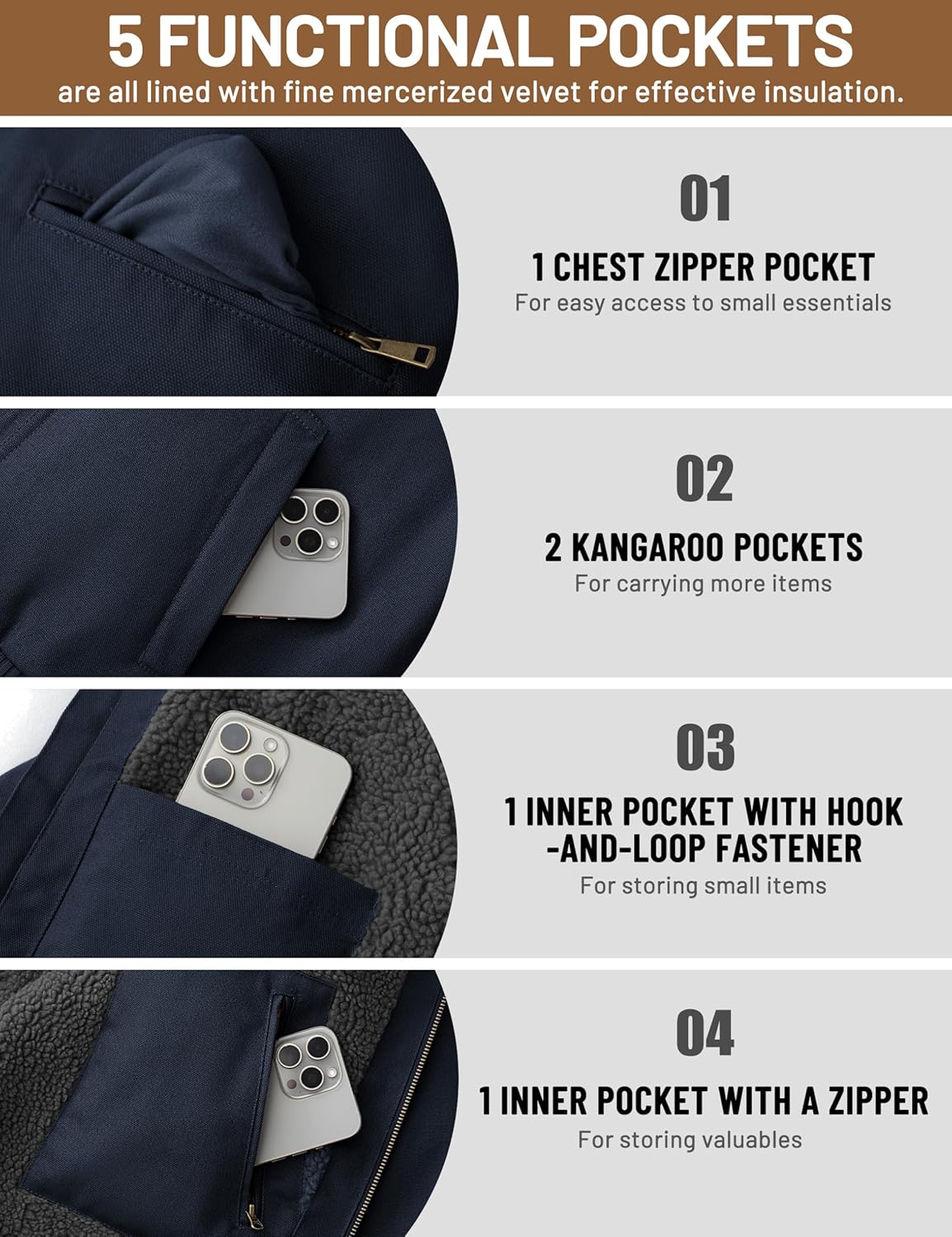 TACVASEN Men's Work Utility Jackets Duck Canvas Waterproof Jackets Heavy Duty Coats Winter Sherpa Fleece Lined Hoodies - Image 6