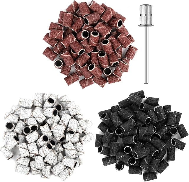 210PCS Nail Sanding Bands, 80/120/180 Grit 3 Colors Nail Art Sanding Bands with 1pcs 3/32 Inch Nail Drill Bit for Manicure and Pedicure
