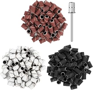 210PCS Nail Sanding Bands, 80/120/180 Grit 3 Colors Nail Art Sanding Bands with 1pcs 3/32 Inch Nail Drill Bit for Manicure and Pedicure