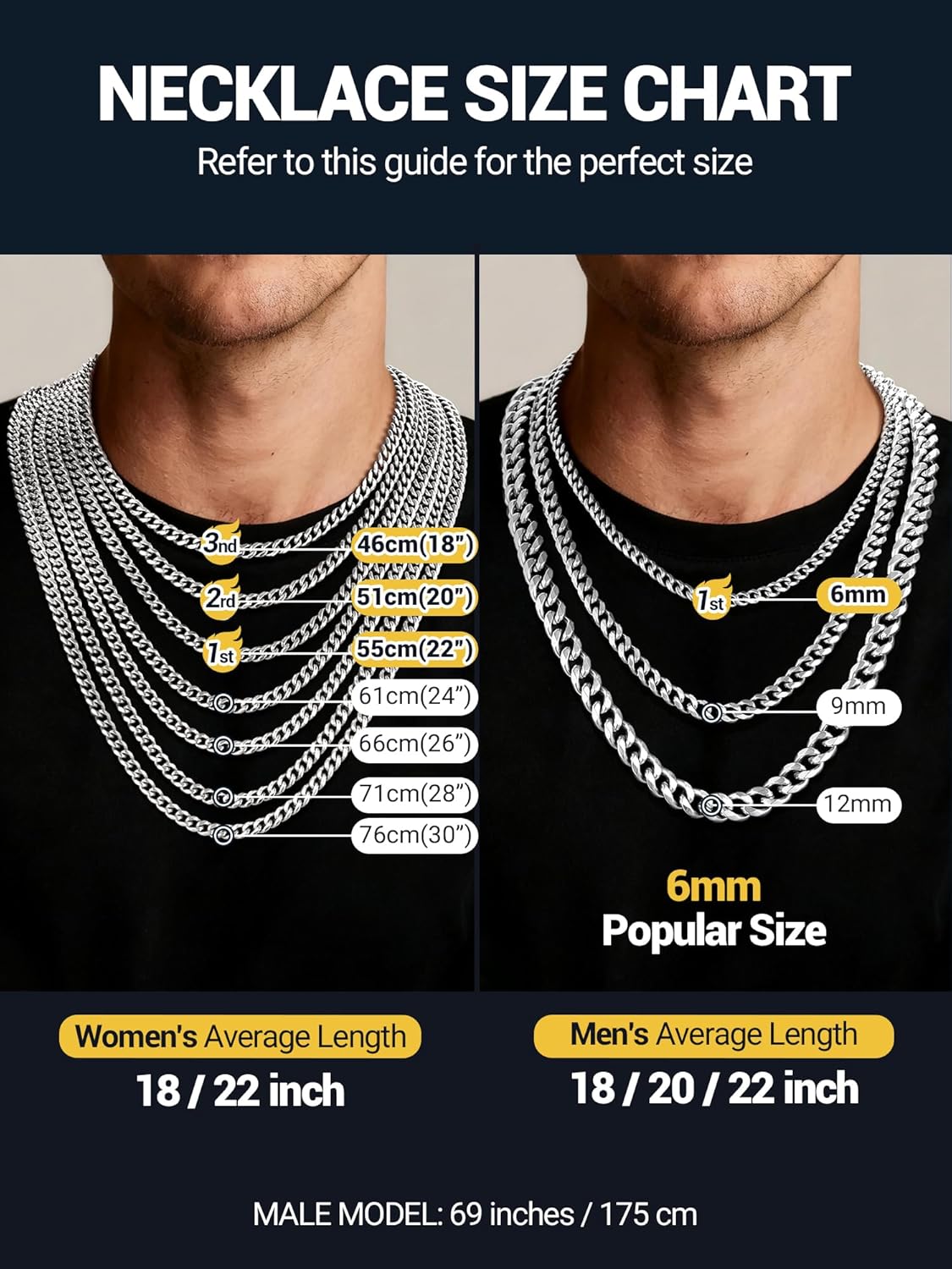 PROSTEEL Miami Cuban Link Chain for Men, 18K Gold/Black/Stainless Steel Necklace,6mm/9mm/12mm Width, Upgrade Clasp & Durable Chain for Mens Womens Jewelry,18"-30",with Gift Box - Image 6