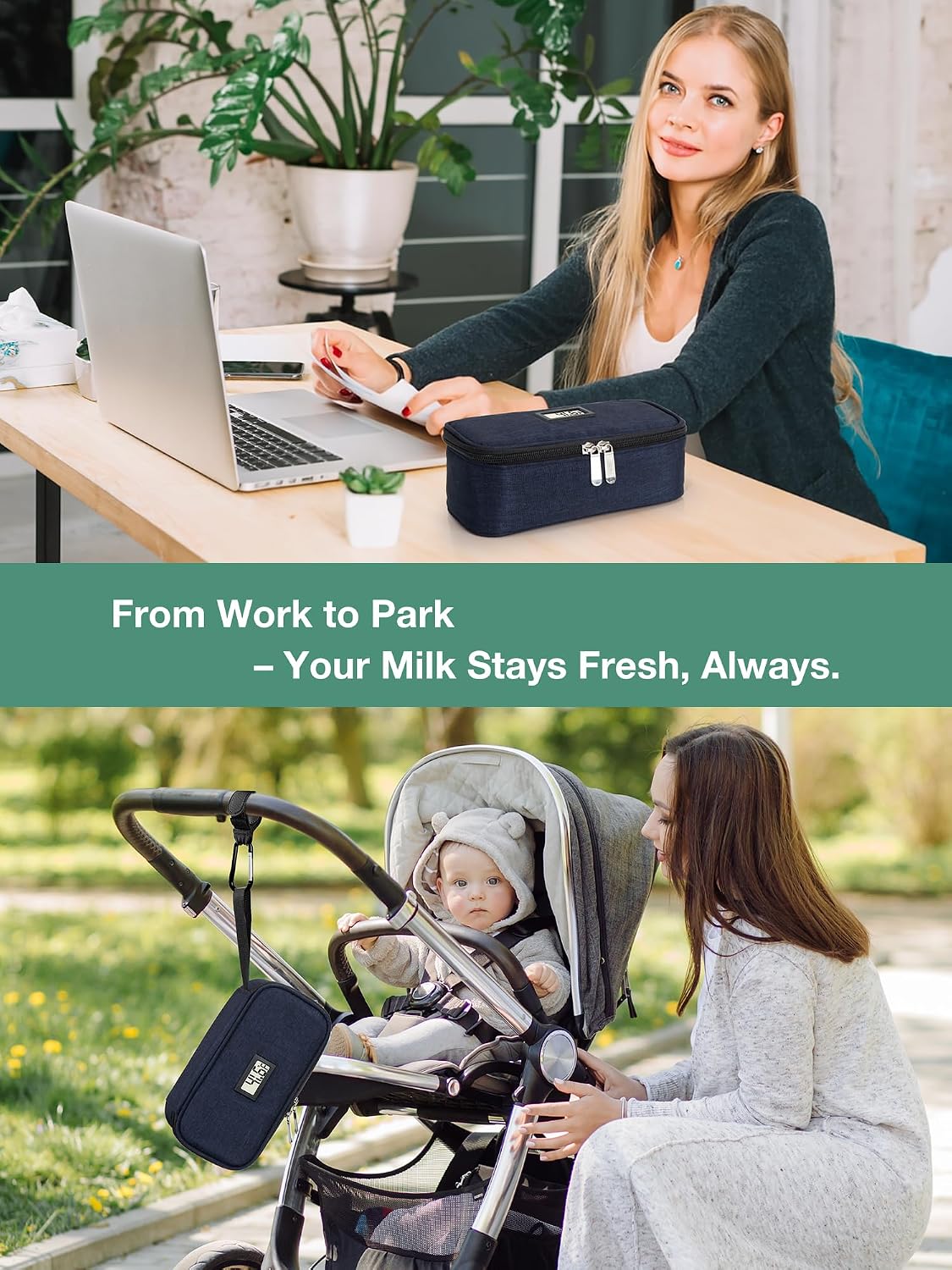 Breast Milk Cooler Travel Bag with Temp Display & 2 Ice Packs | 700ml insulated thermo bag, holds 5-7 breastmilk storage bags or up to 3 baby bottles, Waterproof cooler for moms on the go