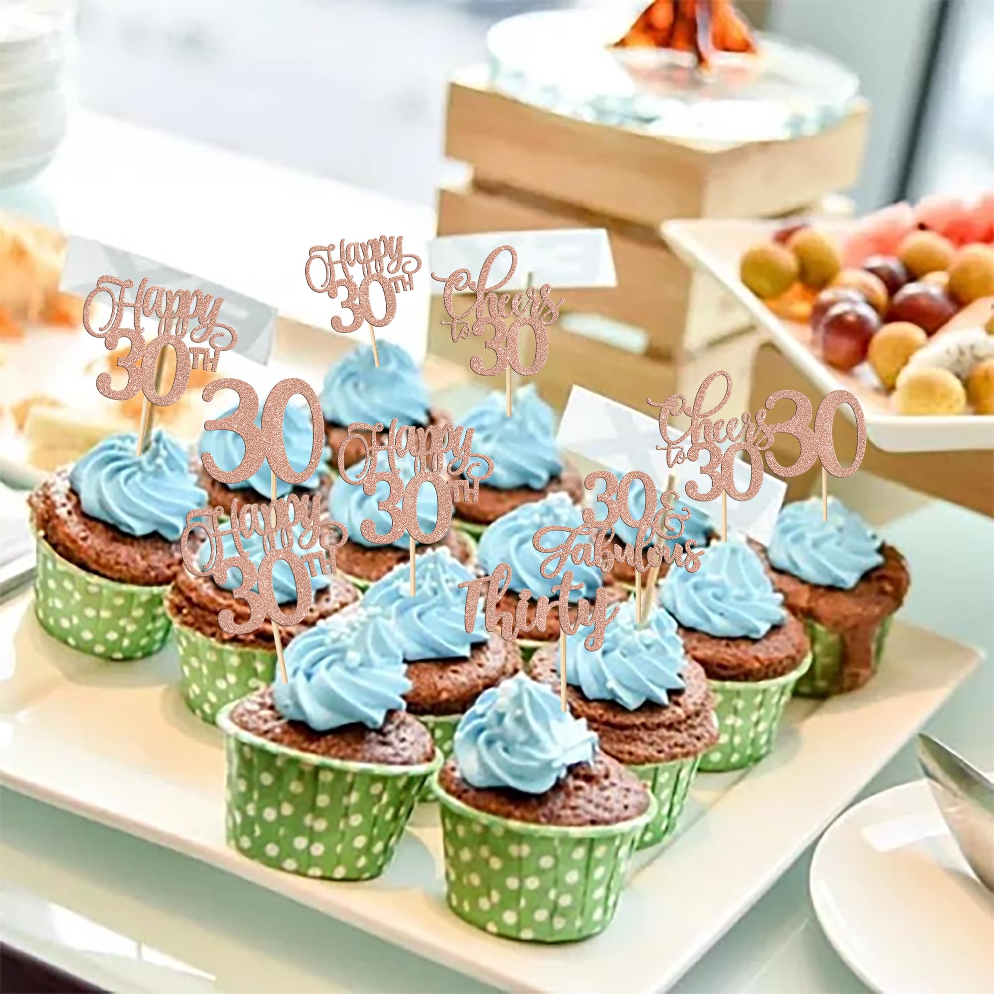 24 Topper Per Cupcake 30° Compleanno, Glitter Oro, Scritta 'Thirty' E 'Prost Auf 30', Decorazioni Per Torte E Cupcake, 4 Design Diversi