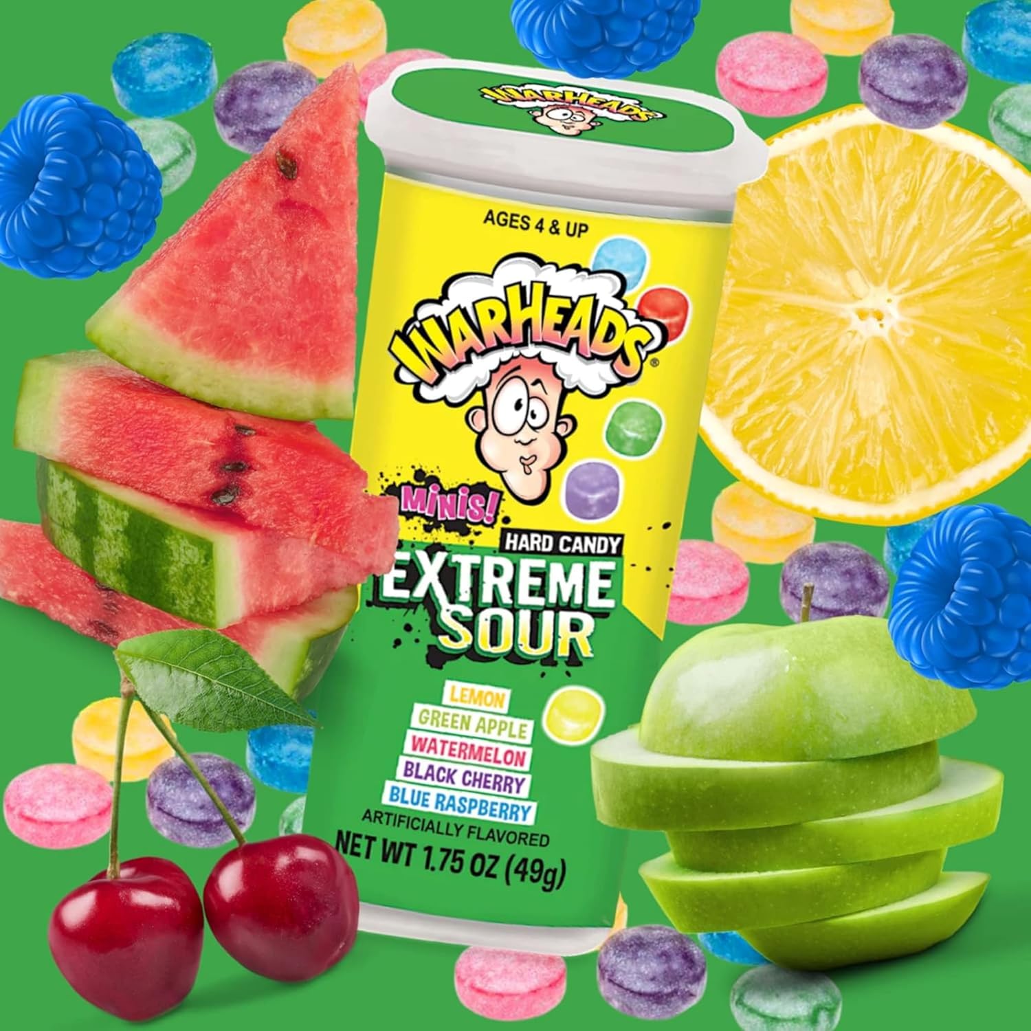 Warheads Minis Extreme Sour Hard Candies, Assorted Fruit Flavors,