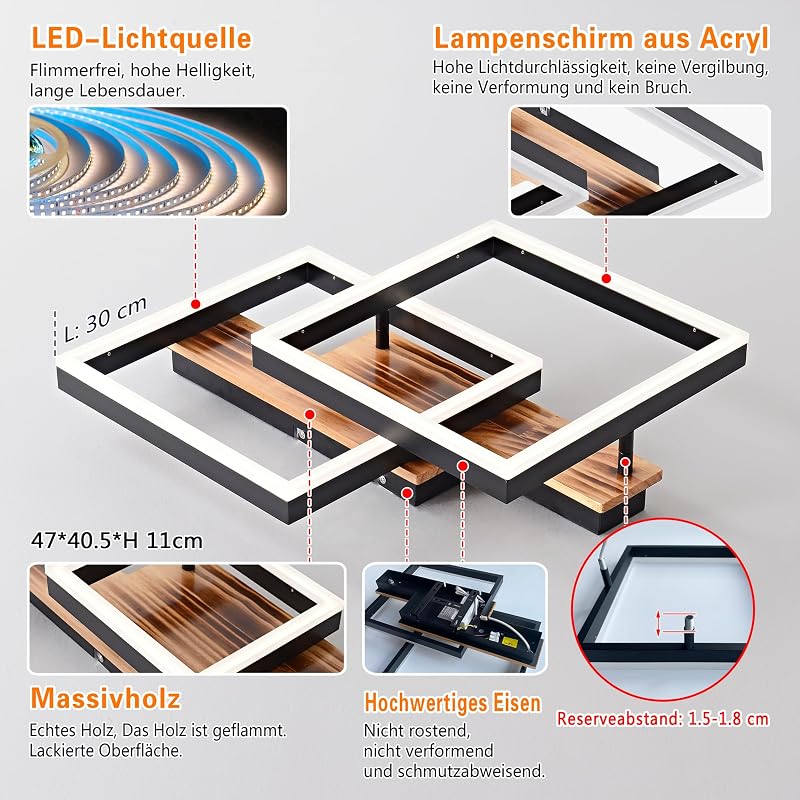SEATAIN LED Mennyezeti Lámpa Fa Kerettel Dimmelhető Távirányítóval 47cm - Black