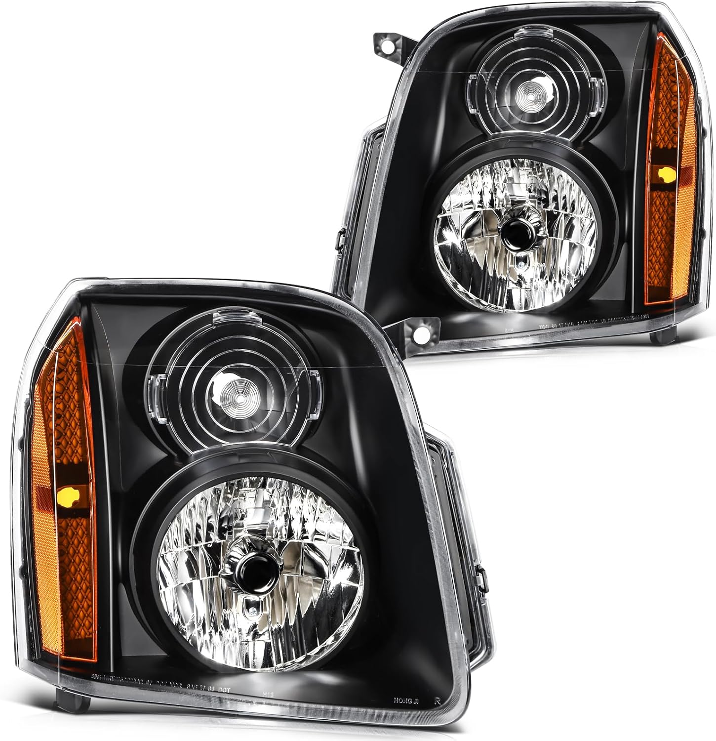 Headlight Assembly Fit For GMC Yukon 2007-2014 For GMC Yukon XL 1500 2007-2014 Black Housing Amber Reflector Clear Lens Driver and Passenger Side 15861025 15861026 GM2502265 GM2503265