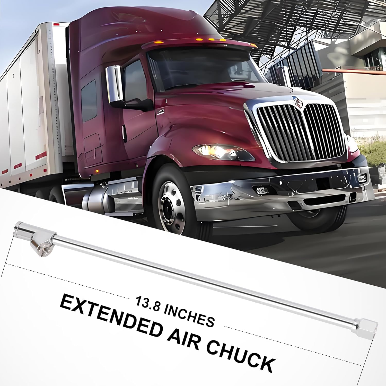 Hromee Semi Truck Glad hand Tire Inflator Kit 3/8 in. x 50 ft. Hose with Universal Glad hand and 13 inch Extended Reach Dual Foot Locking Air Chuck, Air Hose Tire Inflator Kit