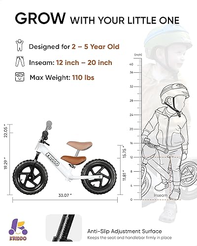 Miniatura 3 de KRIDDO Toddler Balance Bike 2 Year Old, Age 24 Months to 5 Years Old, 12 Inch Push Bicycle with Customize Plate (3 Sets of Stickers Included), Gift