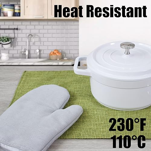 Miniatura 4 de Kevin Textile - Juego de 6 manteles individuales de lino de arpillera resistentes al calor, manteles individuales para mesa de comedor, lavables, 13