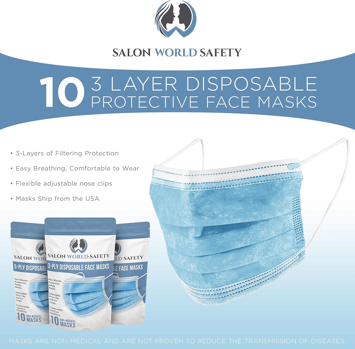 TCP Global Salon World Safety - Safety Face Masks Breathable Disposable PPE