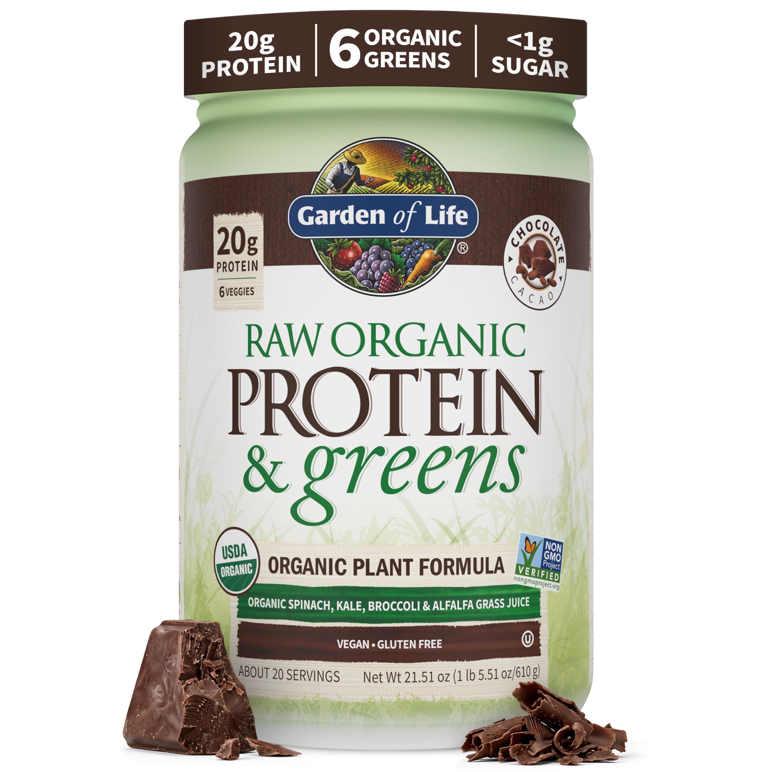 Garden of Life Raw Organic Protein & Greens Powder, Chocolate, 20 Servings Chocolate 38.13 Pound (Pack of 1)