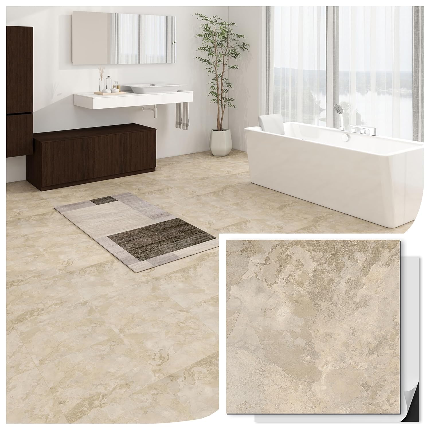 30-Pack 30Sq Self Adhesive Vinyl Floor Tiles - 12x12 Inch Peel and Stick Floor Tile, Waterproof & Thicker Marble Pattern Flooring, Removable Tiles for, Bathroom, Bedroom (Pattern Marble)