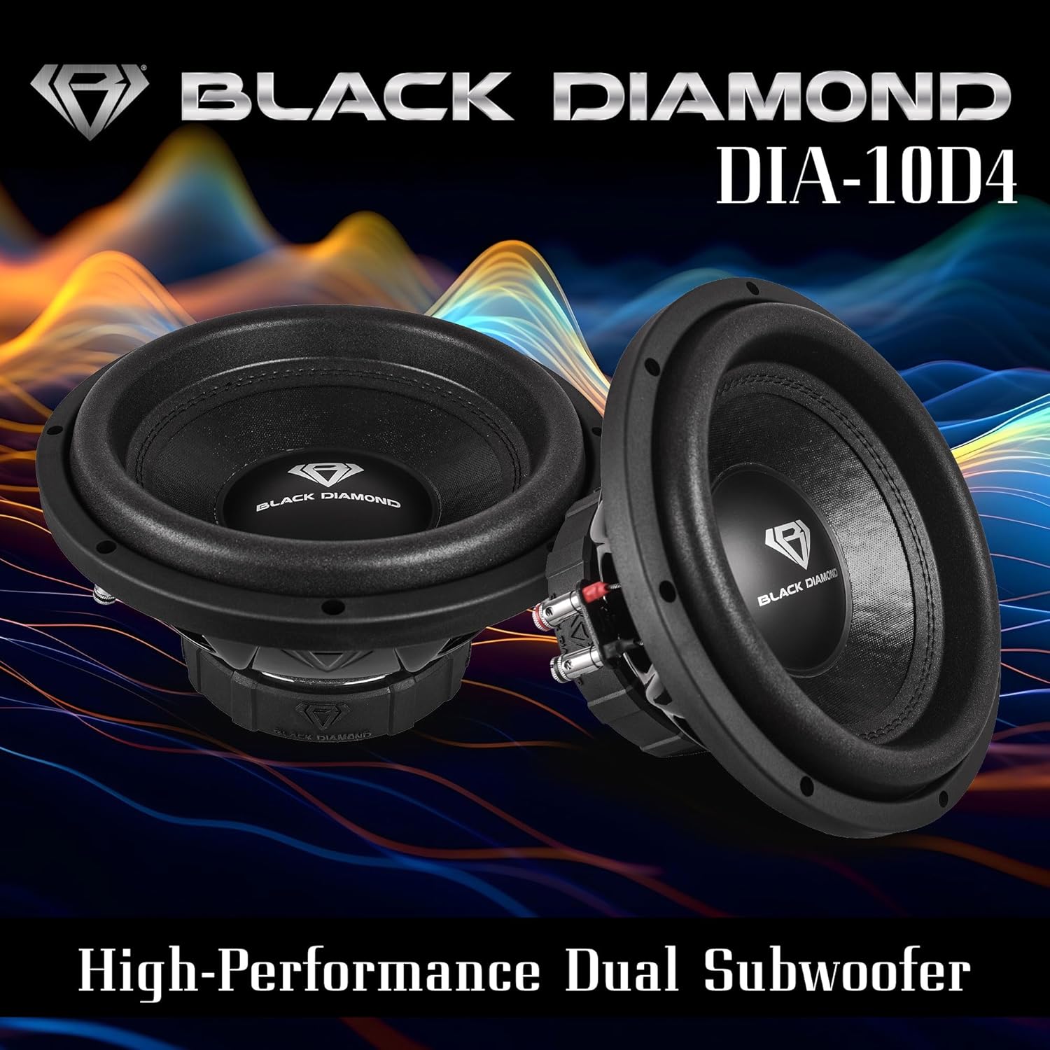 BLACK DIAMOND DIA-10D4 10" Dual 4-Ohm Car Subwoofer – 220W RMS / 440W Max, Dual Voice Coils, Non-Pressed Paper Cone, Foam Surround, Deep Bass