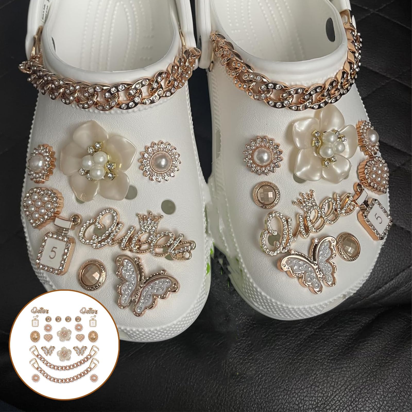 Adornos para Zapatos Dijes Extraíbles con Cristales y Perlas Decoración DIY Mujer Regalo