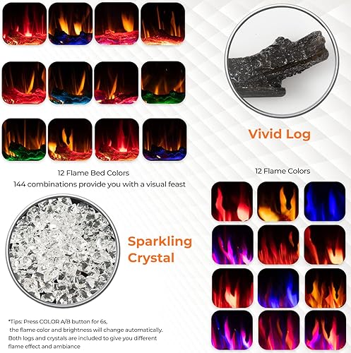 Miniatura 7 de RELAX4LIFE Chimeneas eléctricas empotradas y montadas en la pared de 68 pulgadas, insertos de chimenea eléctrica con control remoto, temporizador de