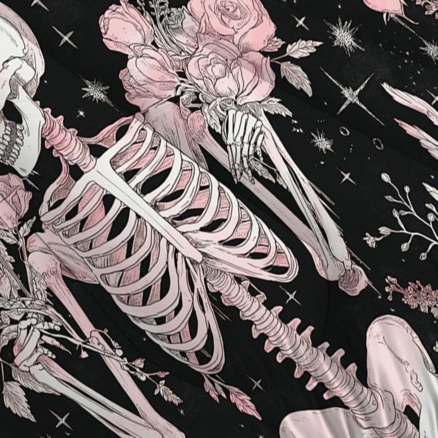 Celestial Gothic Quilt Full Size Pink Quilt Bedding Set | 3 Pieces Soft Lightweight Microfiber Elegant Floral Skull Bedspread Coverlet Set for All Season, 79"X90"