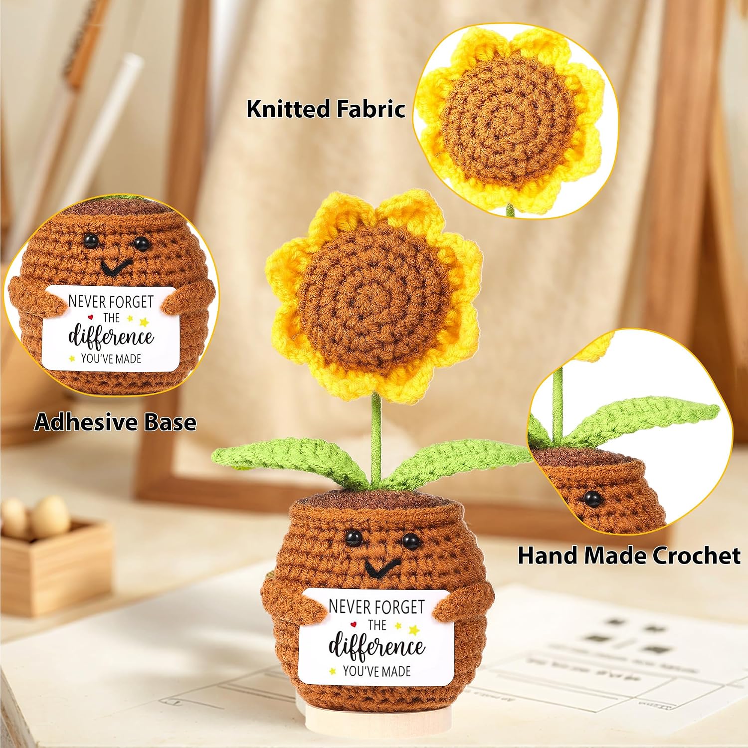 Retirement Gifts for Woman,Handmade Sunflower Crochet Gift Set with Inspirational Card,Bracelet & Bookmark,Unique Teacher Retirement Gifts Inspirational Farewell Gift Box for Coworker,Mom,Friend,Nurse