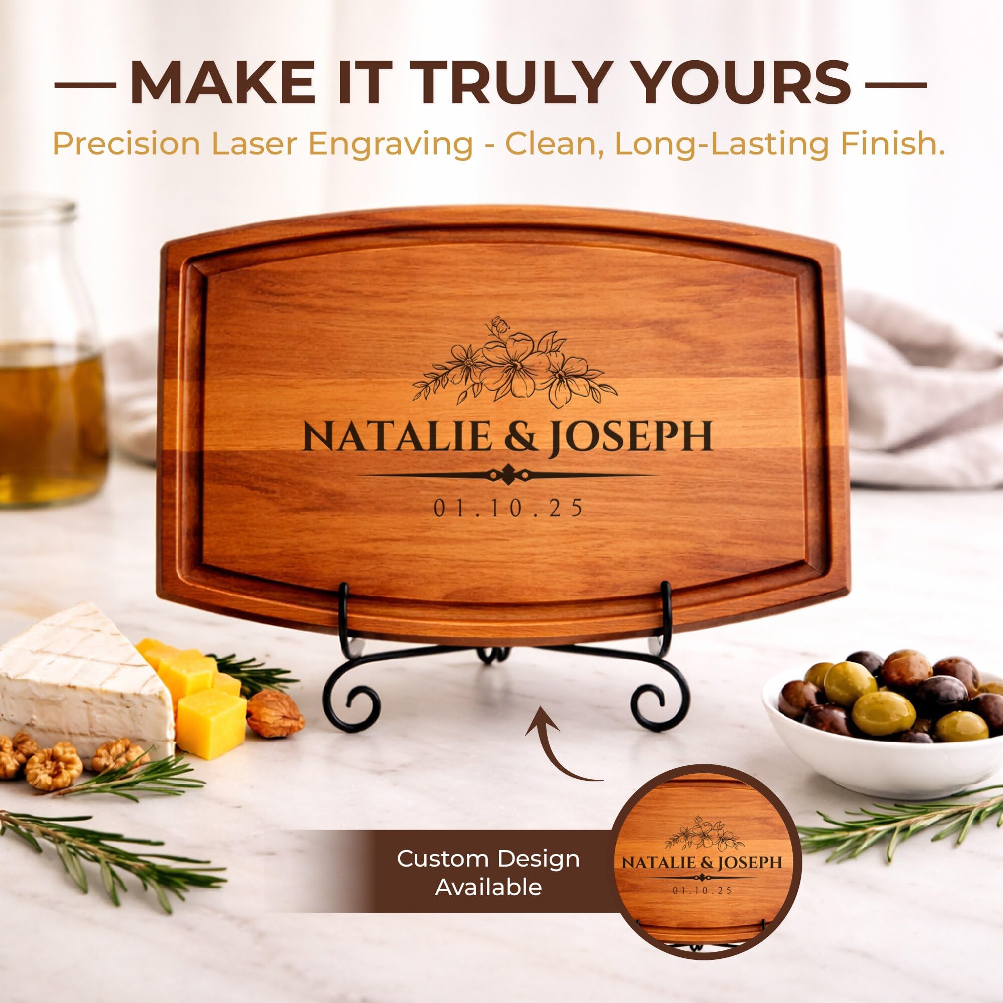 Personalized Cutting Board-Custom Cutting Board Wood Engraved Charcuterie Board-Personalized Wedding Gifts for Couple, Bridal Shower, Anniversary, Housewarming & Personalized Mothers Day Gift for Mom