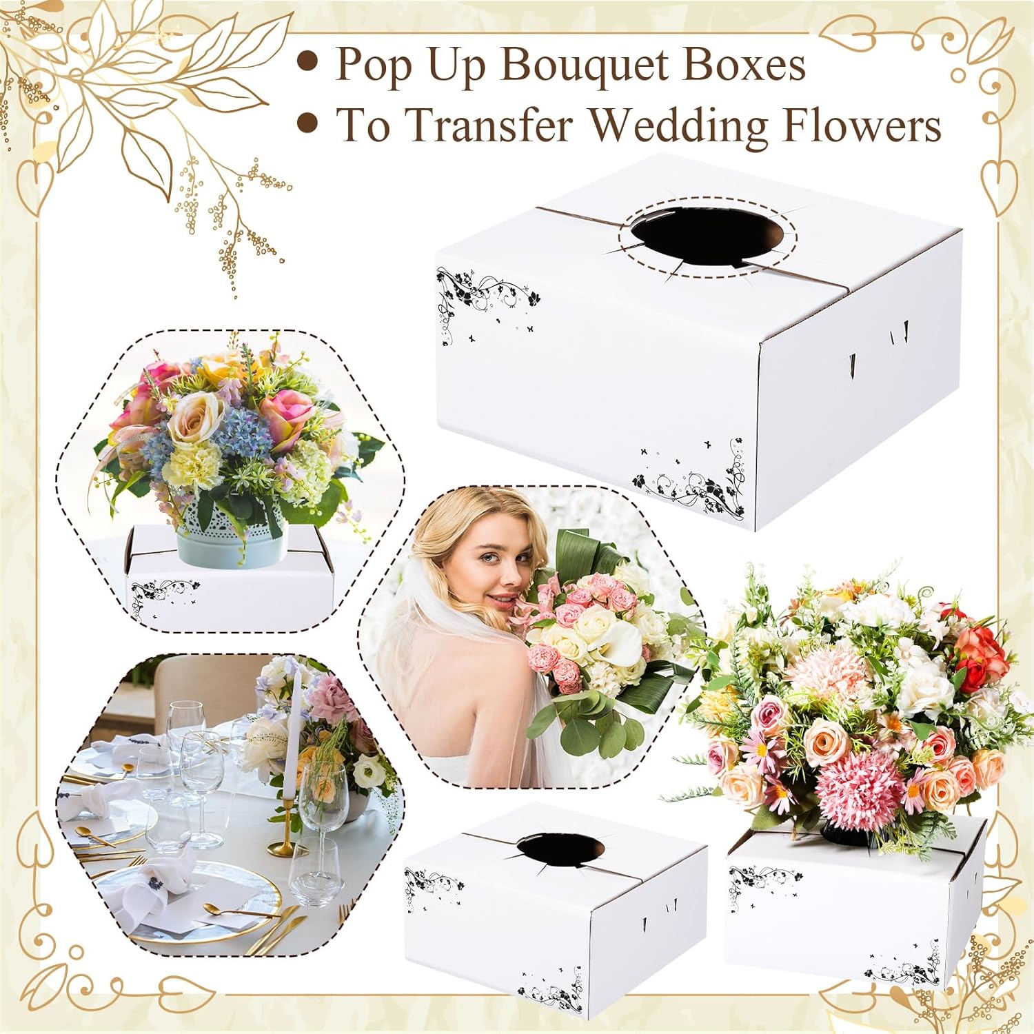 MotiMind 10 Pcs Cardboard Delivery Boxes 8'' x 8'' x 4'' Flower Delivery Box Vase Cases Cardboard for Bouquet Arrangements Florist Package