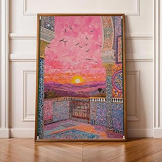 Aesthetic Landscape Wall Art Sunrise Sunset Picture Vintage Pink Aesthetic Poster Vintage Landscape Painting Abstract Scenery Wall Art Colorful Scenery Prints Boho Mountain Canvas 16x24inch Frameless