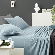 Eikei Washed Cotton Chambray Fitted Sheet Set Solid Color Casual Modern Style Bedding Set Relaxed Soft Feel Natural Wrinkled Look Stormy Ridge, King