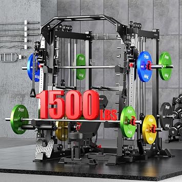 Smith Machine,Multi-Function Squat Rack Power Cage with Cable Crossover System,with Optional Weight Bench, Olympic Barbell Weight Set, for Home Gym