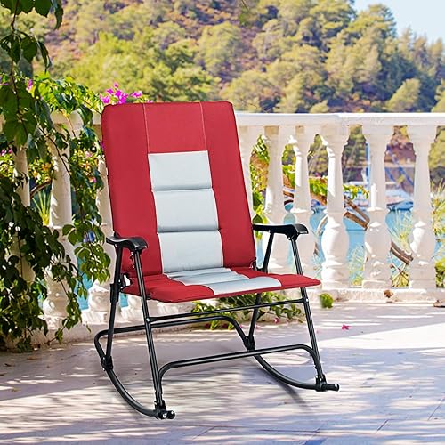 Vista 20 de Giantex Mecedora de camping plegable de gran tamaño con reposabrazos acolchado y asiento, silla de césped plegable, capacidad de peso de 350 libras