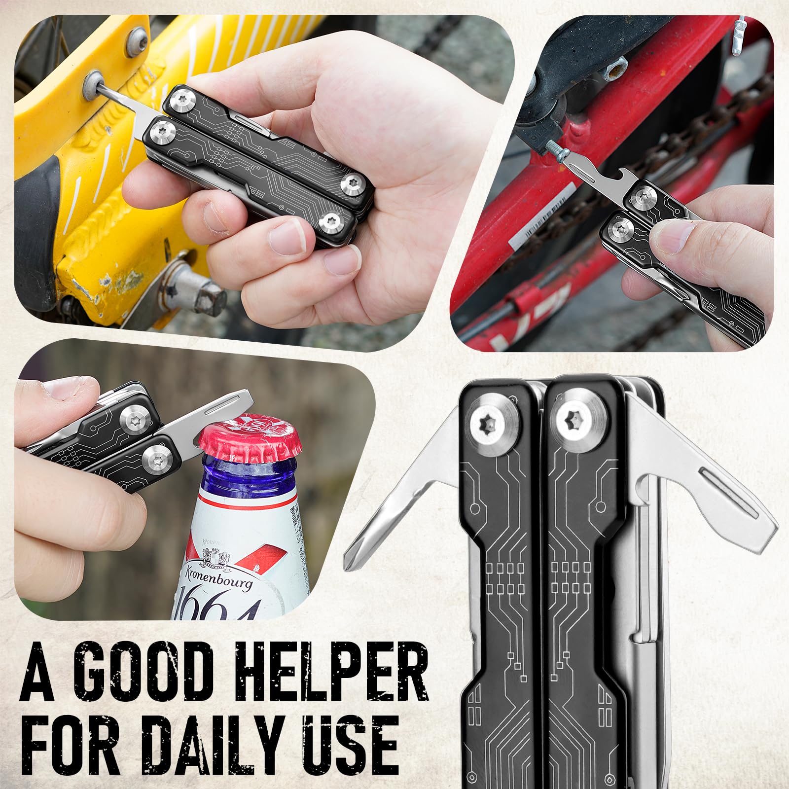 BIBURY Multitool, Mini Sailor Scissors, Multi składana szczypce EDC z 9 narzędziami, nóż kieszonkowy, otwieracz do puszek, śrubokręt, niewidoczne szczypce, akcesoria na kemping, outdoor survival
