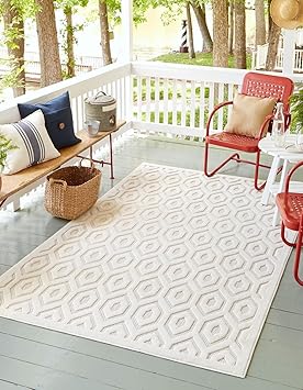 Unique Loom Outdoor Trellis Textured Collection Area Rug - Spatial (5' 3" x 8' Rectangle, Ivory)