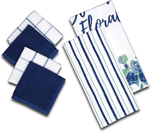 AMOUR INFINI Toallas de cocina y paños de cocina de algodón, 6 piezas, 4 paños de cocina de rizo (12 x 12 pulgadas) y 2 toallas de cocina de algodón