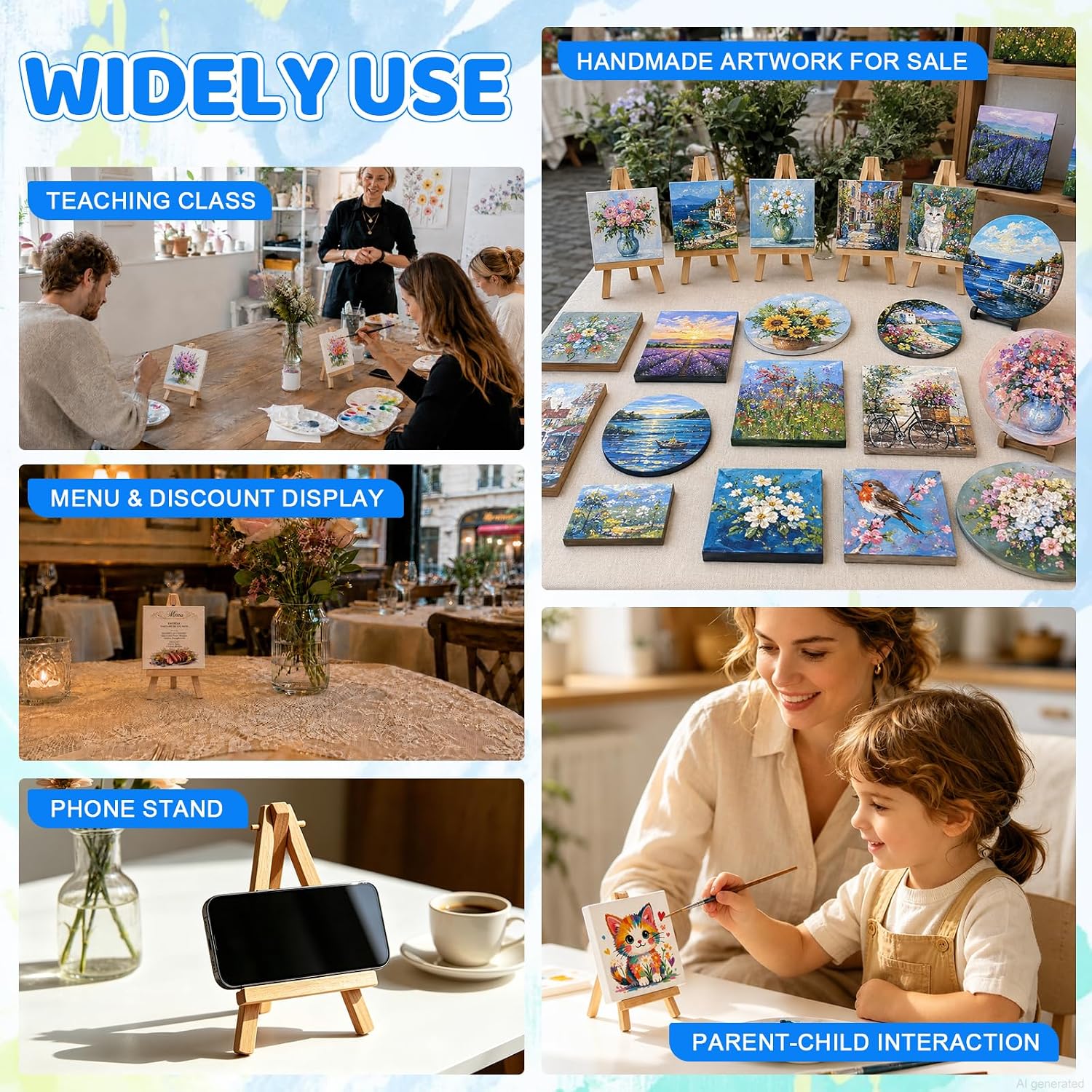 ESRICH 24 Pack Mini Canvas with Easel Set, 4x4” Small Canvases for Painting