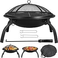 Yaheetech 22in Folding Portable Fire Pit with Grill, Spark Screen, Poker & Carry Bag for Camping Bonfire BBQ