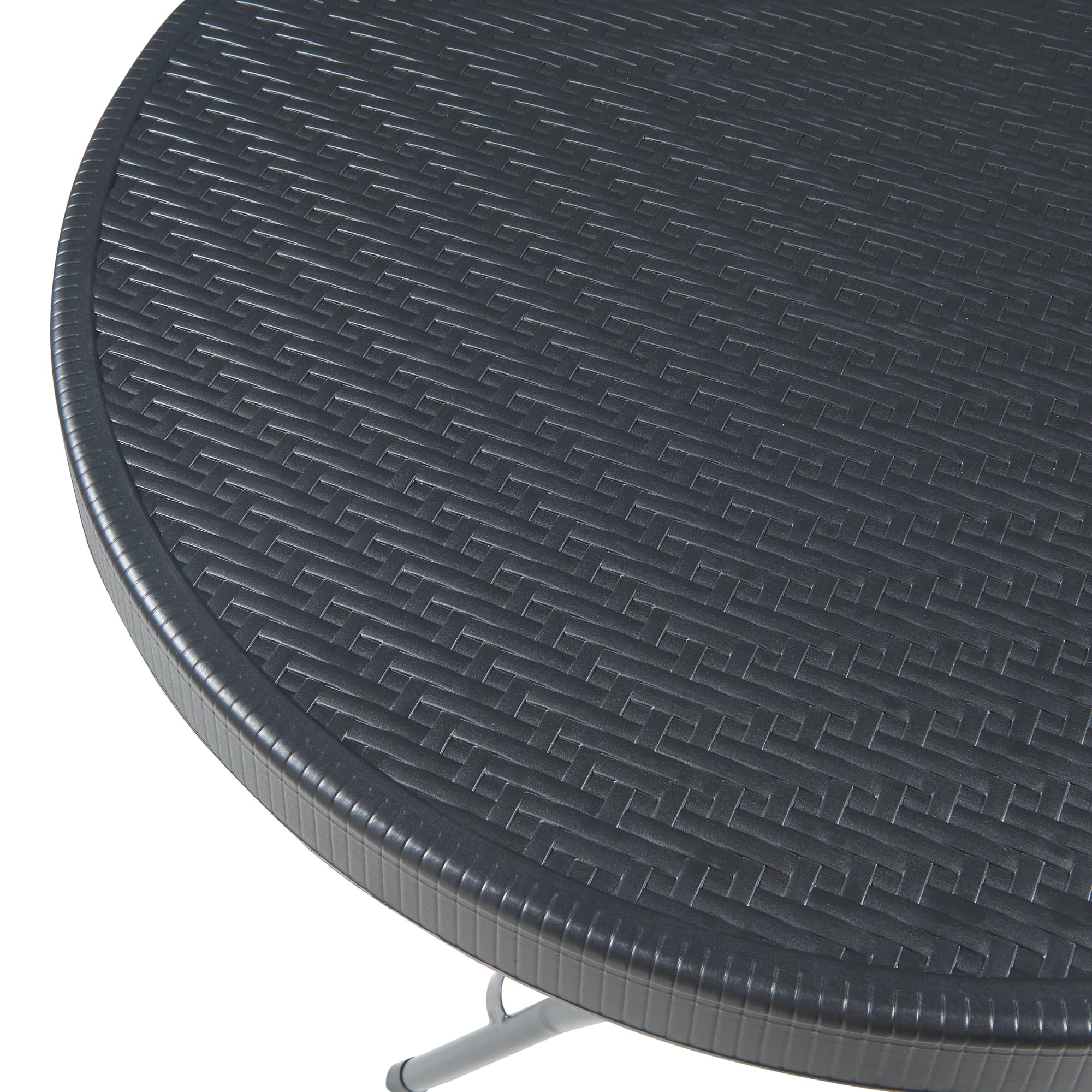 [en.casa] pro.tec składany stół piknikowy Camping przenośny stół do użytku na zewnątrz metalowa rama i blat plastikowy stół Ø80 x 74 cm czarny efekt rattanu
