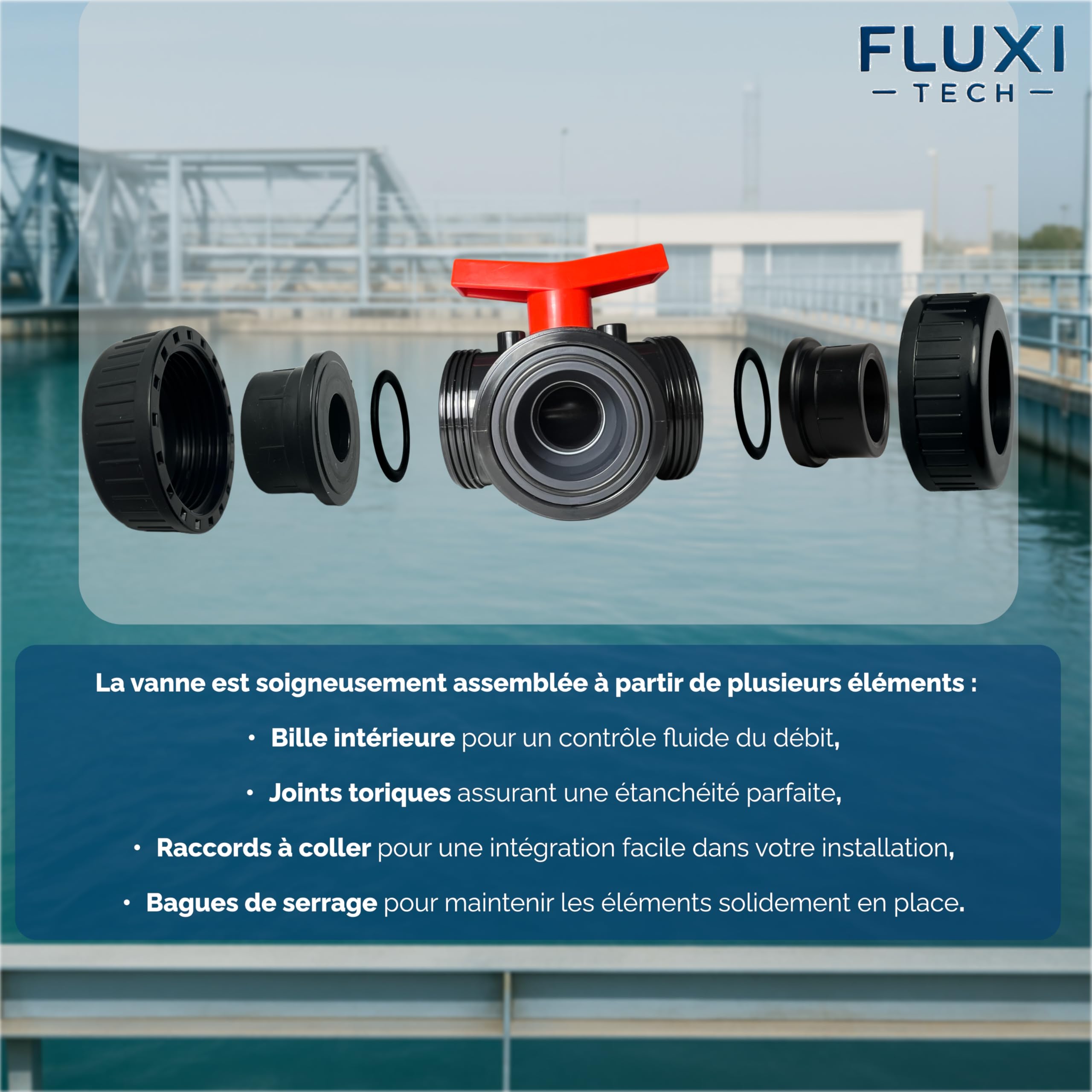 Vanne 3 voies PVC en T Ø40mm PN10 à coller, lot de 1