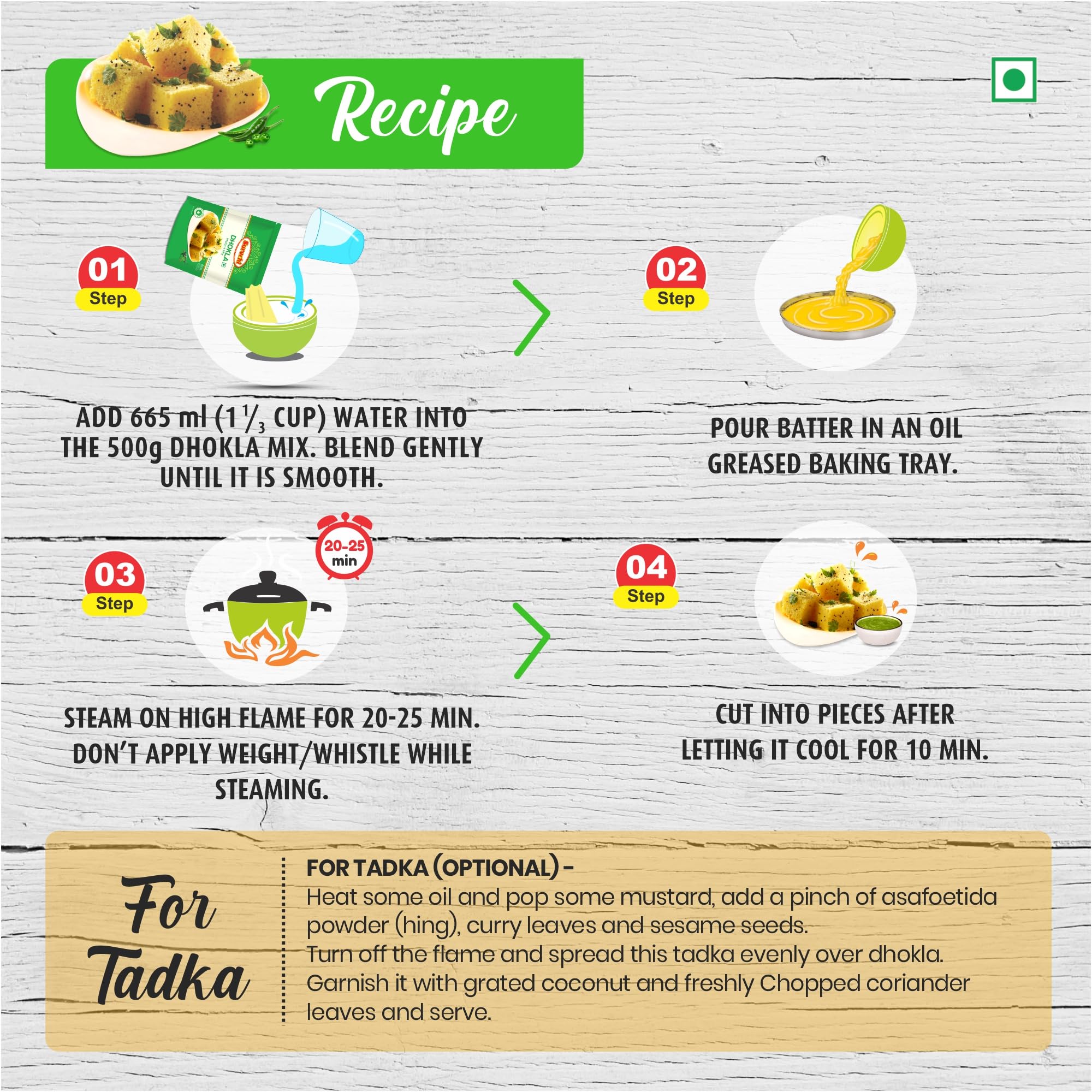 Suruchi Instant Dhokla Mix - (500g x Pack of 2)| Dhokla Readymix (Makes 40 Per Pack) | Quick and Easy to Prepare, Authentic Taste, Gujarat Breakfast Snack | Instant Ready to Cook Breakfast Mix - Image 4 thumbnail