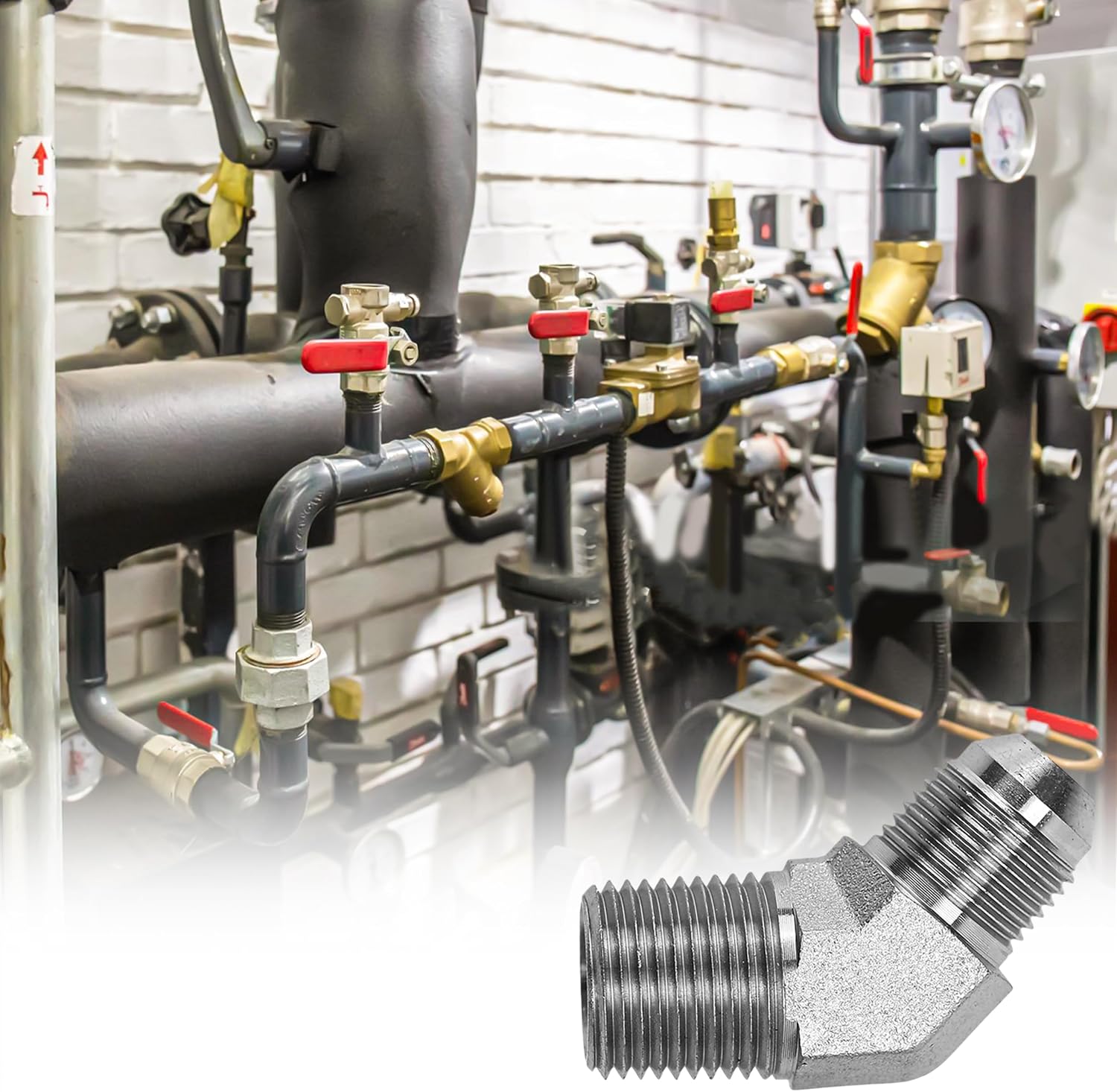 2503-08-08 Hydraulic Pipe Fitting Replacement 1/2" Male JIC X 1/2" Male Pipe 45 Degree Elbow Adapter Carbon Steel, 3/4"-16 SAE x 1/2"-14 NPTF Thread, 1/2" Male JIC x 1/2" Male NPTF, 0.875" Flats