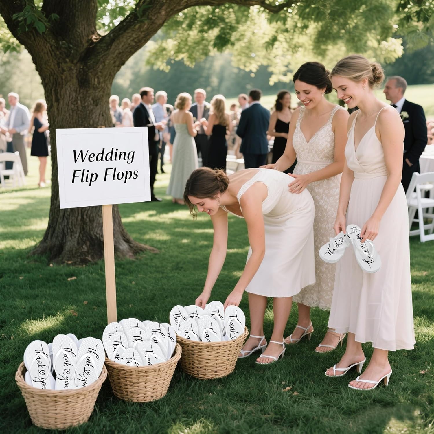 24 Pairs Bulk White Flip Flops for Wedding Sandals Guest Bridesmaid Assorted Size Sandals Bride Flip Flops with Organza Bags Hotel Guest Spa Slippers