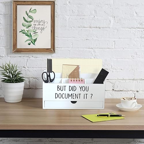 Miniatura 4 de Soporte rústico de madera para almacenamiento de correo para encimera, con cajón y compartimentos, accesorios de escritorio de oficina