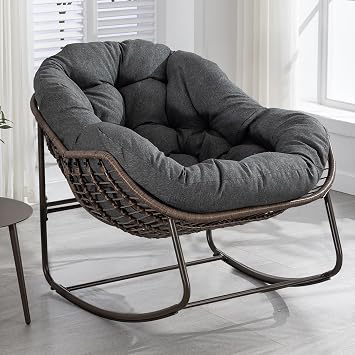 HOMEFUN Nursery Rocking Chairs Oversized Papasan Chair Indoor with Padded Cushion Upholstered Glider for Reading Living Rooms BedroomsOffices, Grey