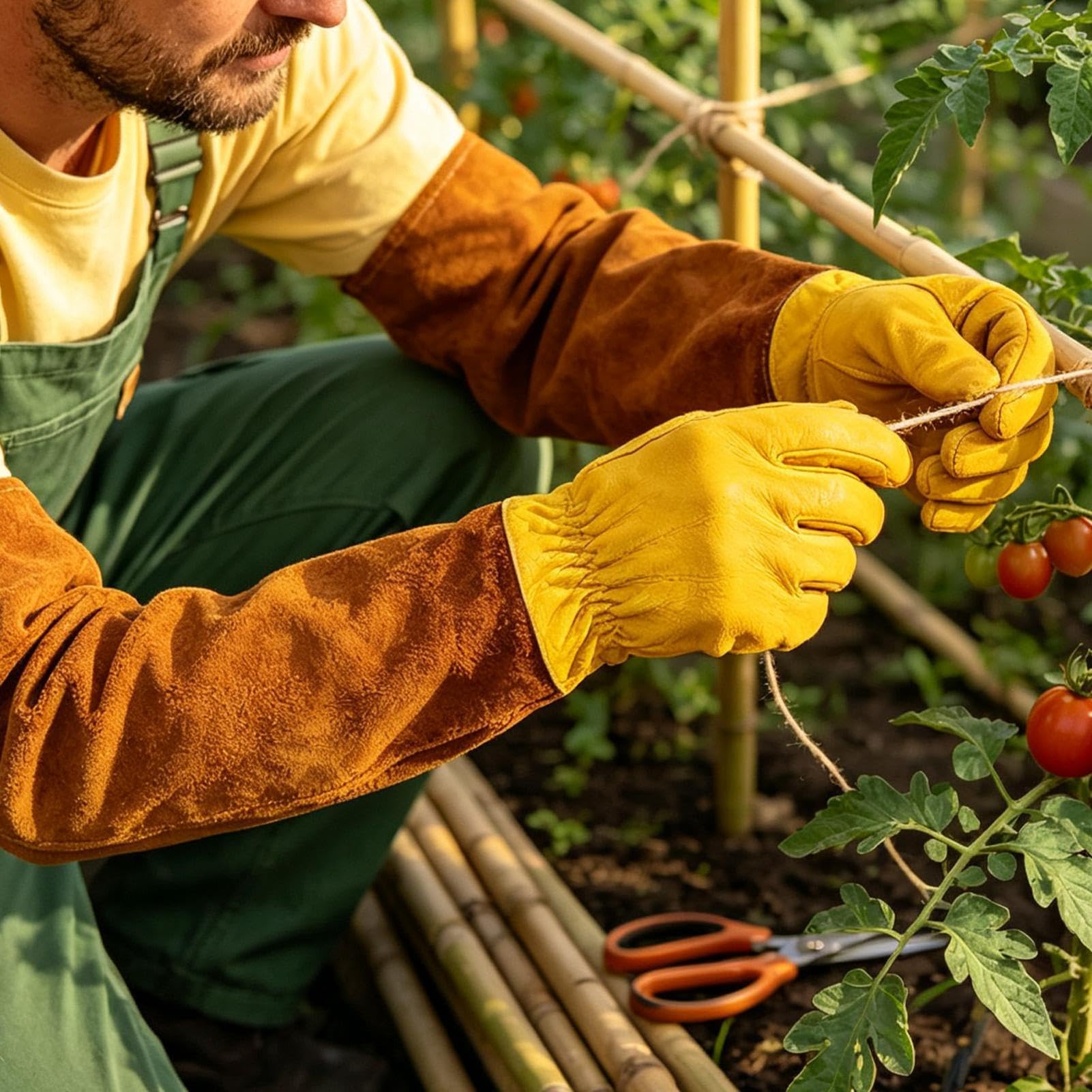 Guanti Da Giardino Muffole Protettive Rinforzate Con Polsino Esteso | Guanti Da Giardinaggio In Pelle Di Pecora Per Potatura Piante, Ispezione Degli Alveari, Trapianto E Raccolta Di Bacche
