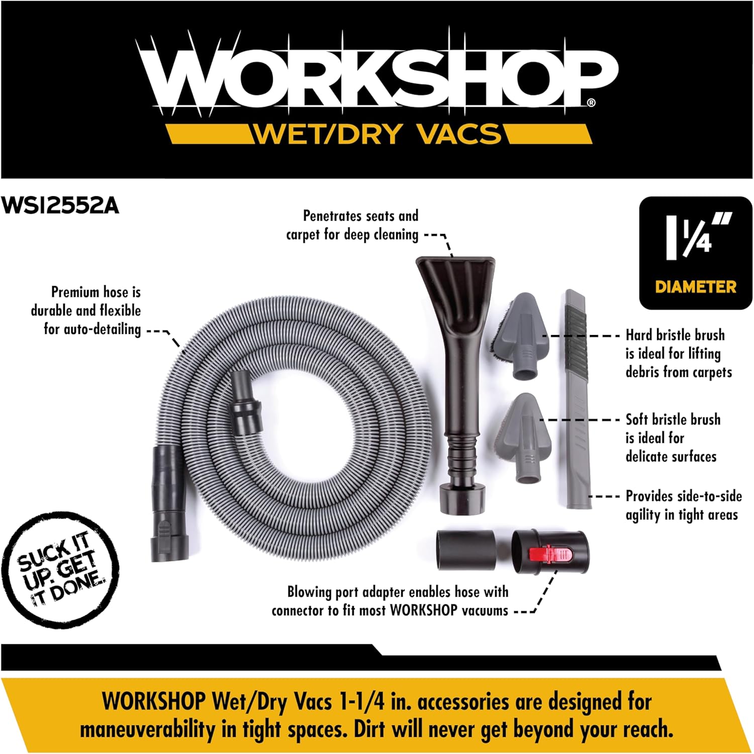 WORKSHOP Wet/Dry Vacs Shop Vacuum Accessories WS12552A Premium Auto Cleaning Attachment Kit for Wet Dry Vacuum Cleaners, 1-1/4-inch Vac Attachments with 2-1/2-inch Hose Adapter