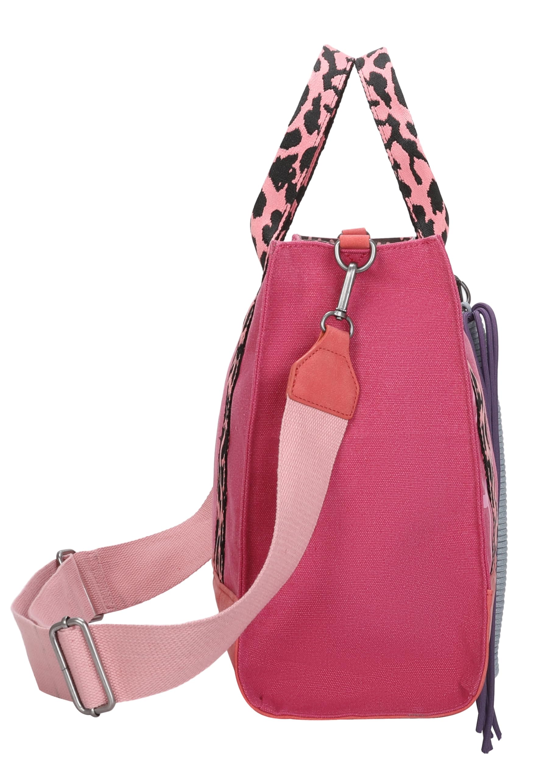 Fritzi Tote Bag Limited Summer Leo & Zebra Canvas Baumwollmix Damen Handtasche Shopper City Beach vegan abnehmbares Schulterband 14 x 39 x 29 cm, Sand - Pink - Türkis