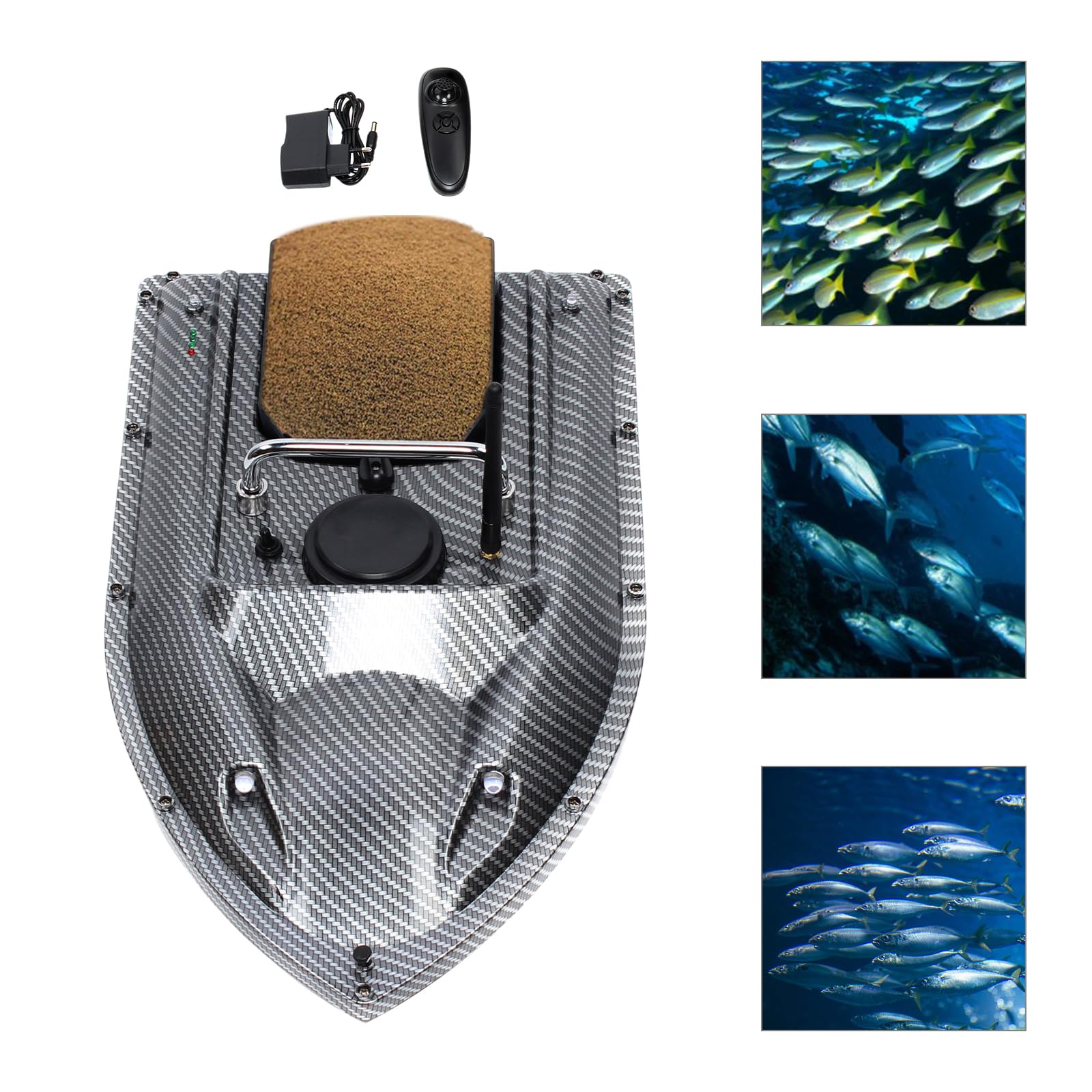Barca di avviamento telecomandato 500 m per pesca alla carpa - Esca Auto Cruise, Camouflage, Batterie, LED per pesca notturna