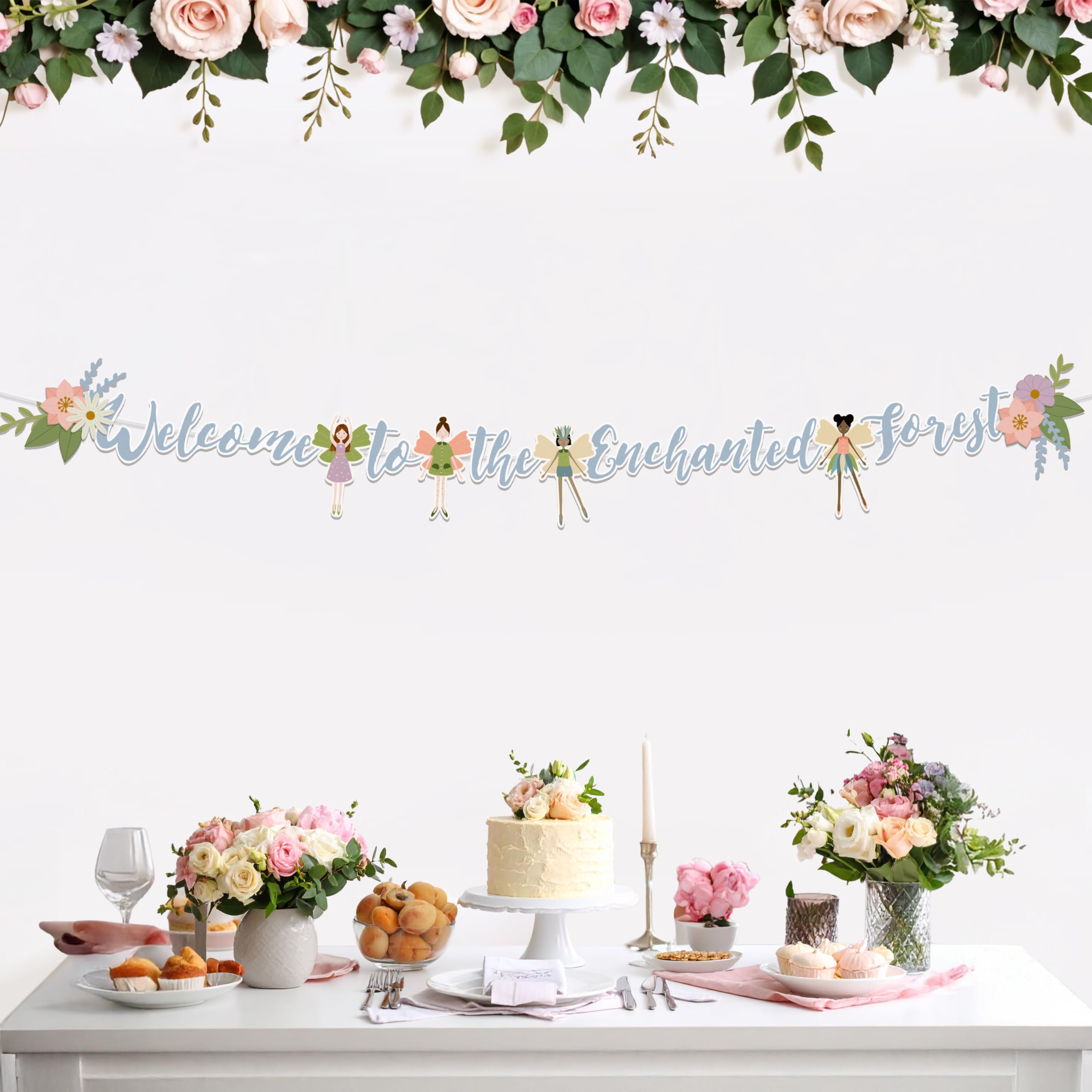 Cheerland Enchanted Forest Fairy Banner Magical Birthday Party Decorations Garden Party Garland Woodland Decoration Tea Wildflower Backdrop Spring