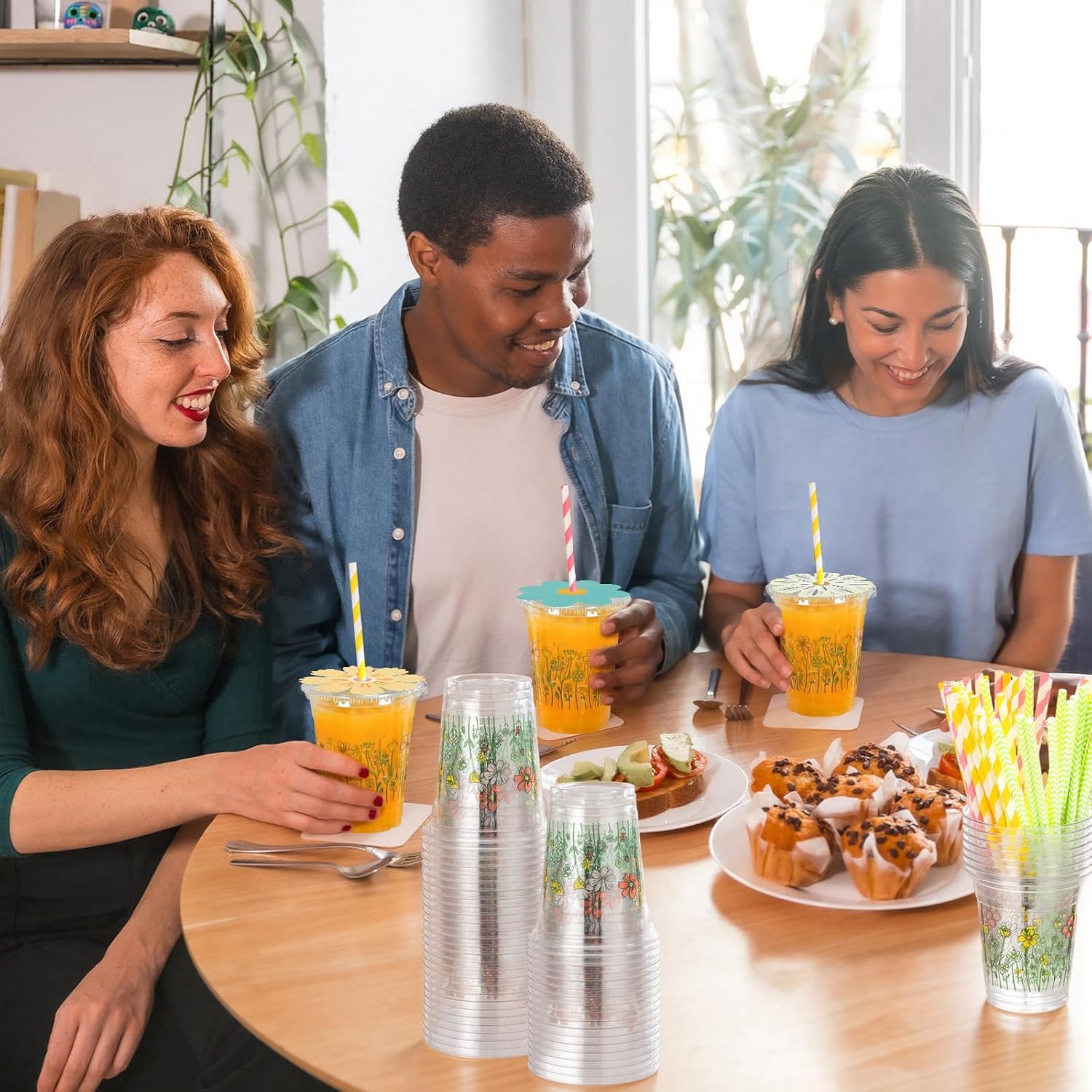 50 Sets 12oz Wildflower Disposable Plastic Cups with Lids and Flower Designed Straws Spring Floral Cold Beverage Drinking Cups for Spring Summer Wedding Birthday Bridal Baby Shower Party - Image 7