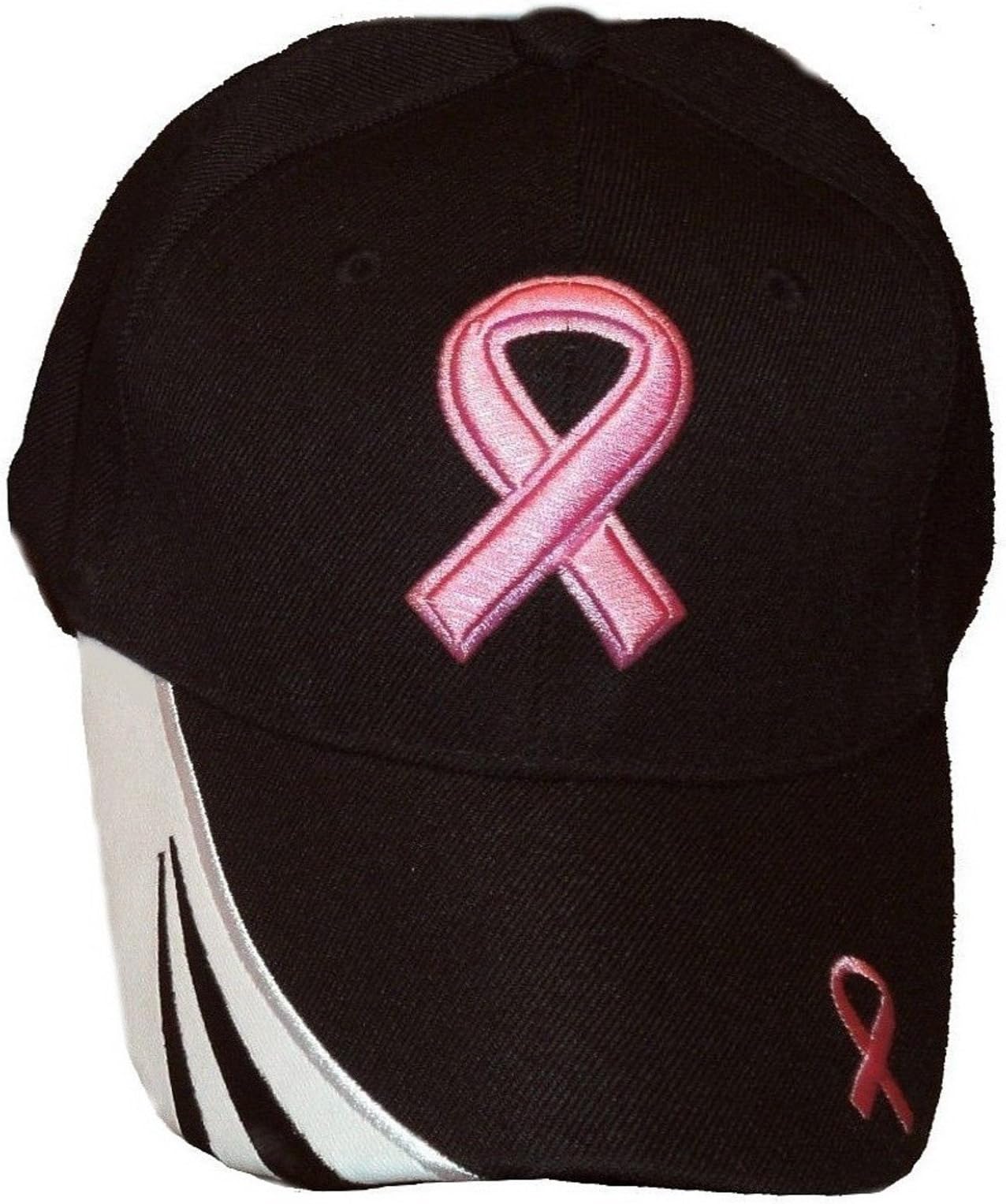 Y&W Headwear Breast Cancer Awareness Pink Ribbon Baseball Cap Hat/Pink On Black